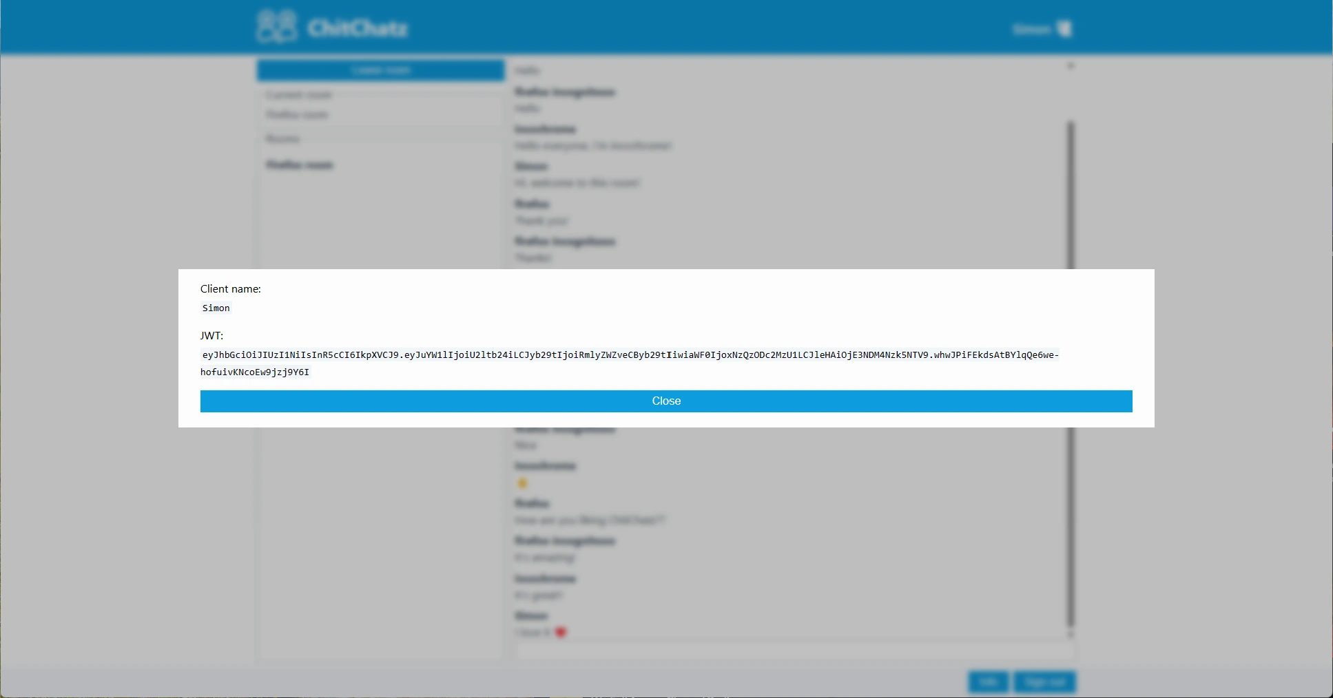 Because this project was all about JWT tokens, a user can view his JWT token in this popup.