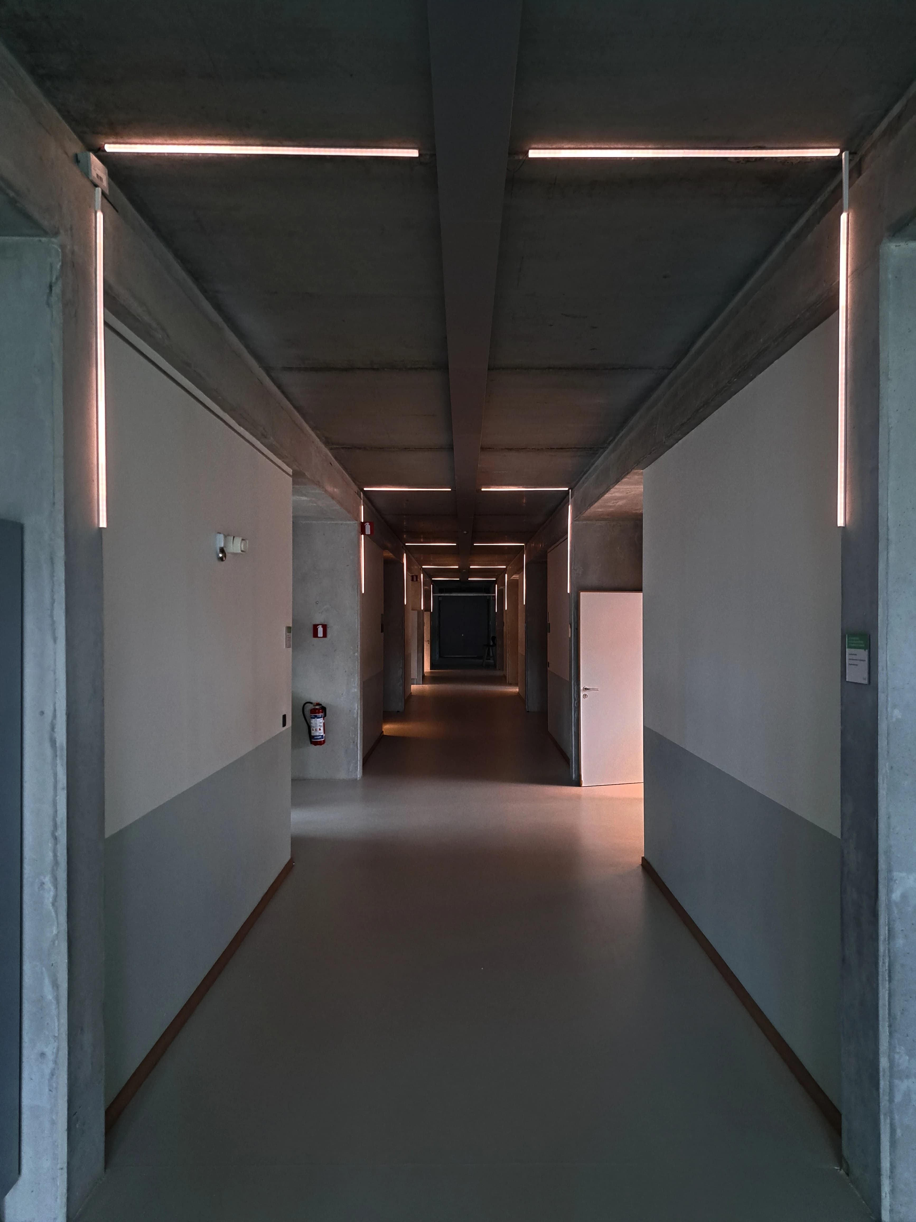 Interactive corridor demonstration showing responsive LED lighting and user interaction